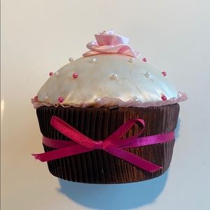 White Frosting Pink Accent Cupcake Jewelry Holder